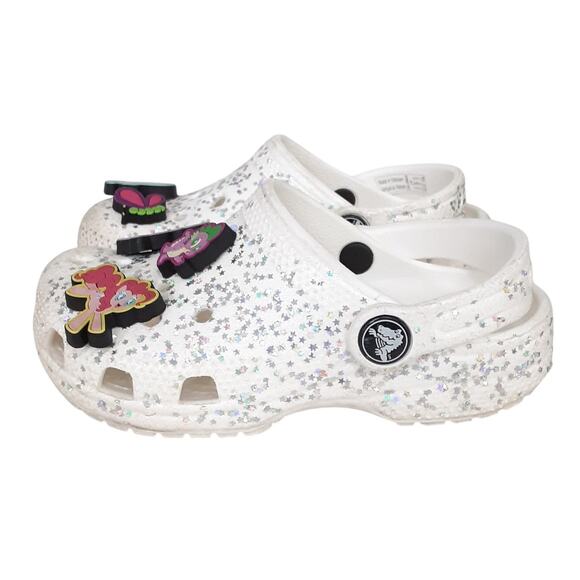 Crocs Clogs Girls 10 White Glitter Slip On Water Shoe My Little Pony Jibbitz - Picture 2 of 8